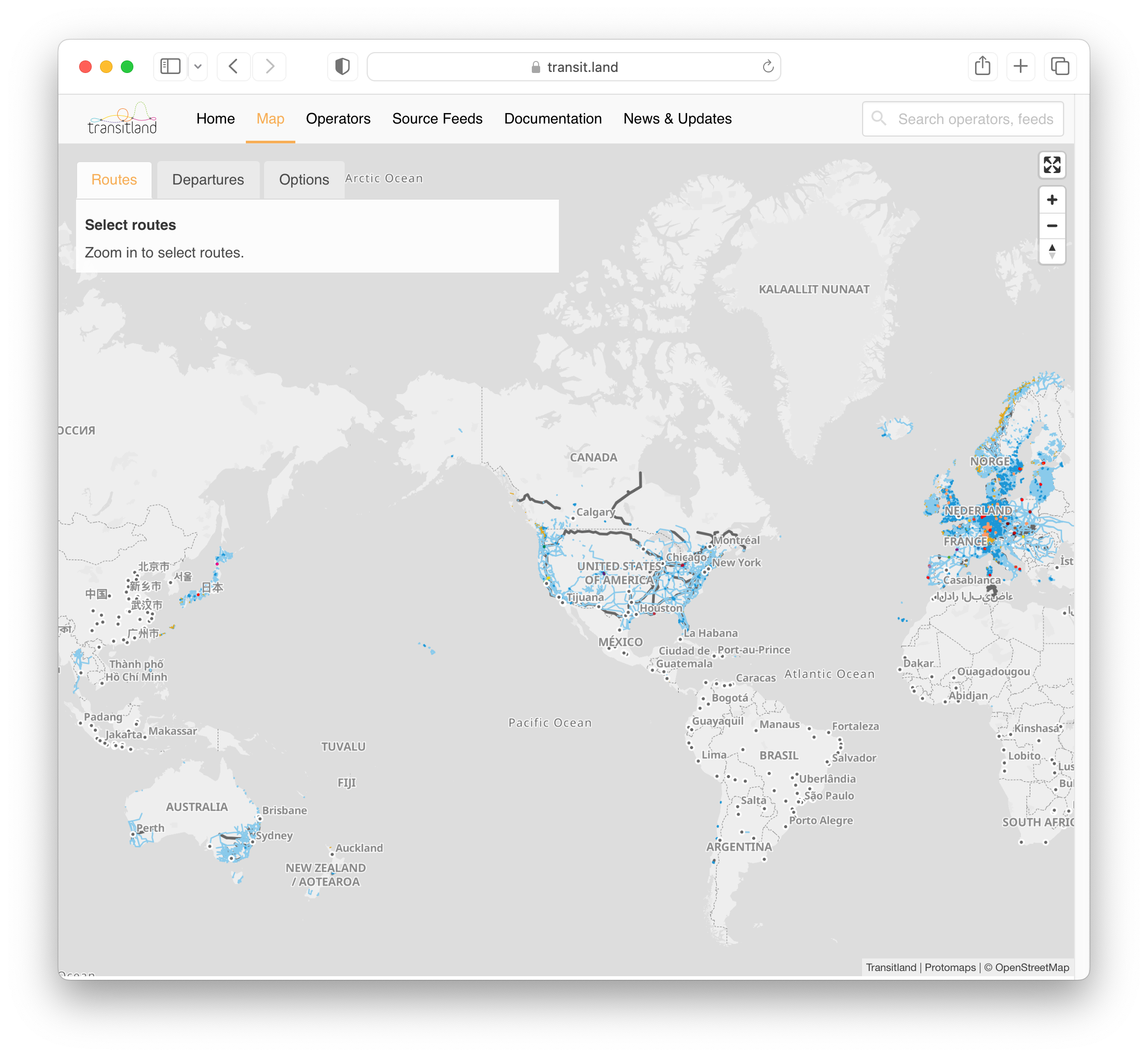 screenshot of Transitland's global transit 168飞艇官方开奖结果+开奖记录查询 map